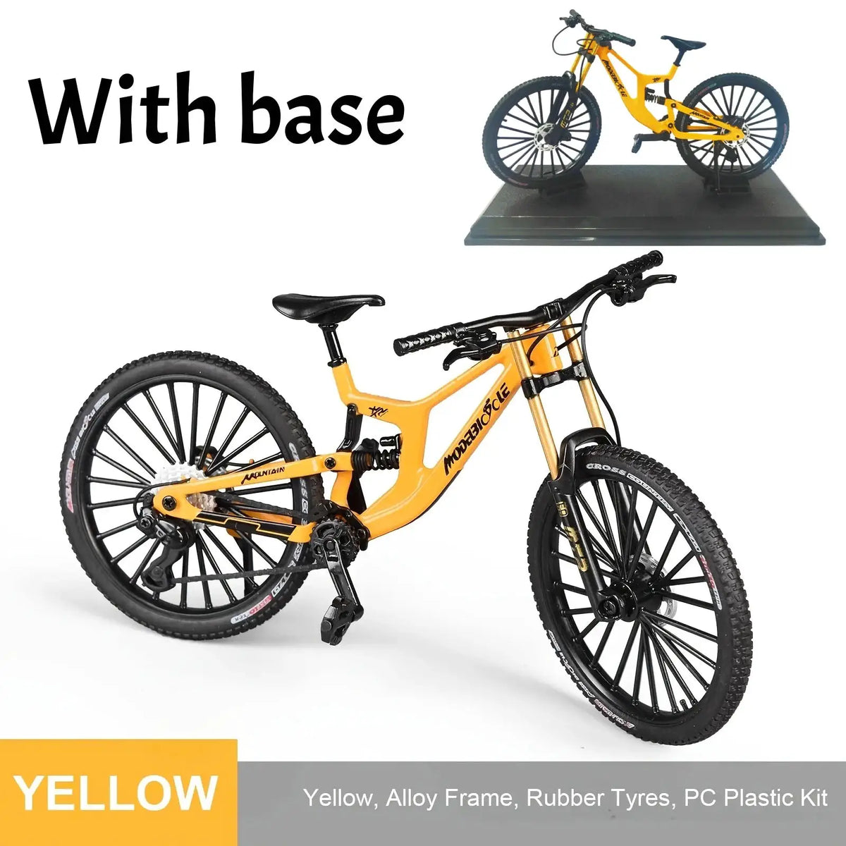 European bikes 1:8 scale yellow alloy mountain bike model with base and realistic gears