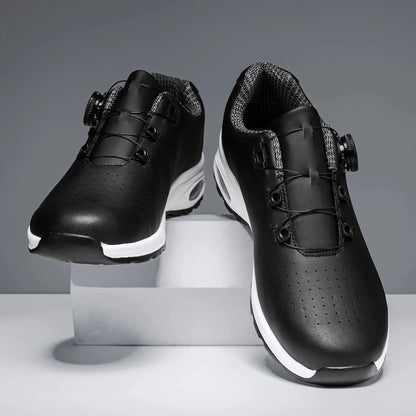 Simple Nen's casual shoes, black leather upper with perforations and breathable lining, air-cushioned white sole