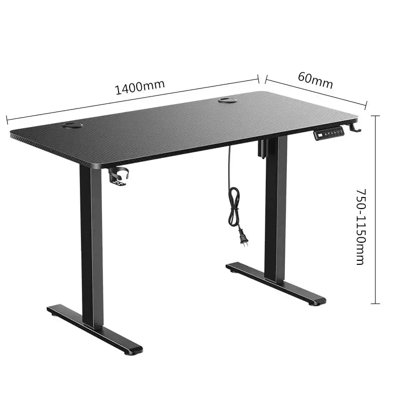 Electric height adjustable standing desk in black carbon-fiber top with motorized sit-stand workstation.