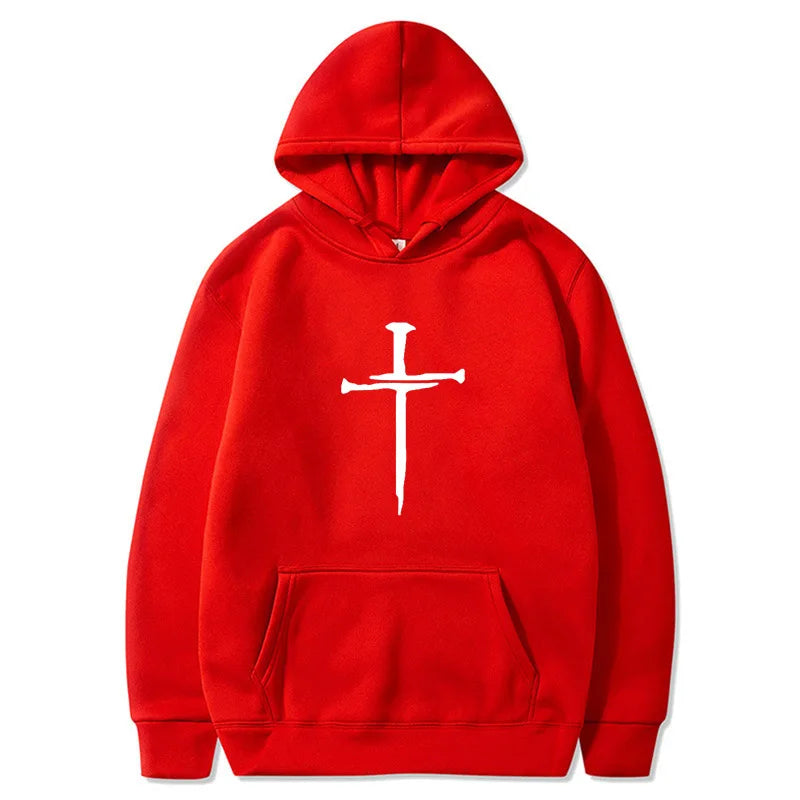 Men's Black Cross Graphic Hoodie Polyester Pullover Sweatshirt