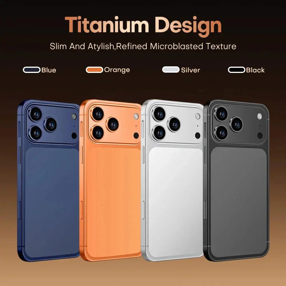 i17 Pro Max smartphones in blue, orange, silver and black; four-color lineup with triple-camera design