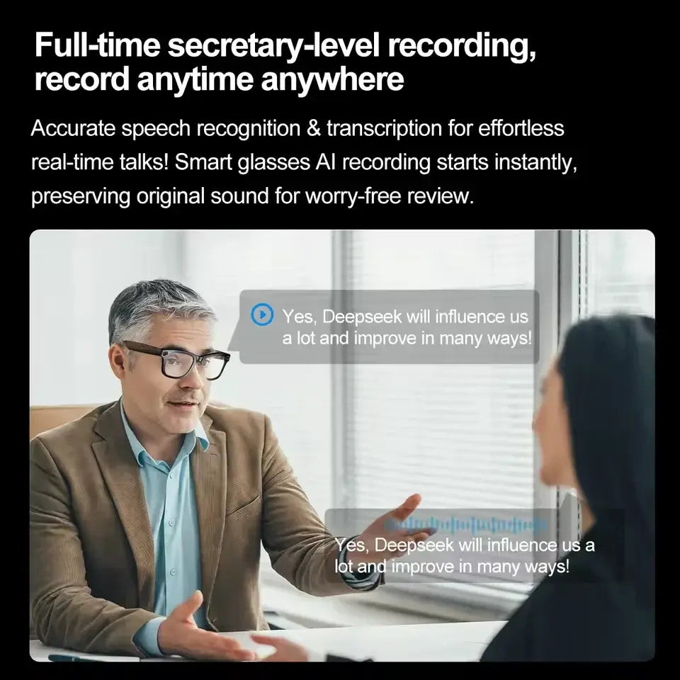 Real Time AI Translation Glasses with Camera, black-frame smart glasses by PrimeCanada.Store
