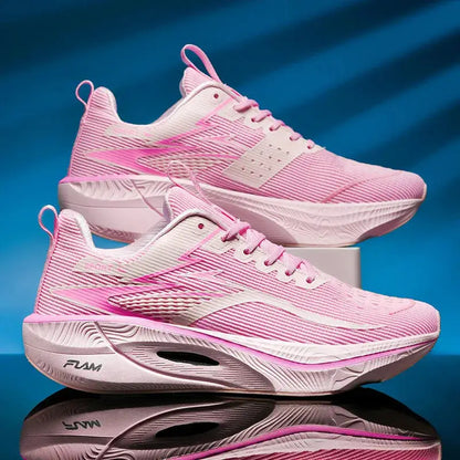 Marathon Men Running Shoes, pink mesh sneakers with a chunky textured sole