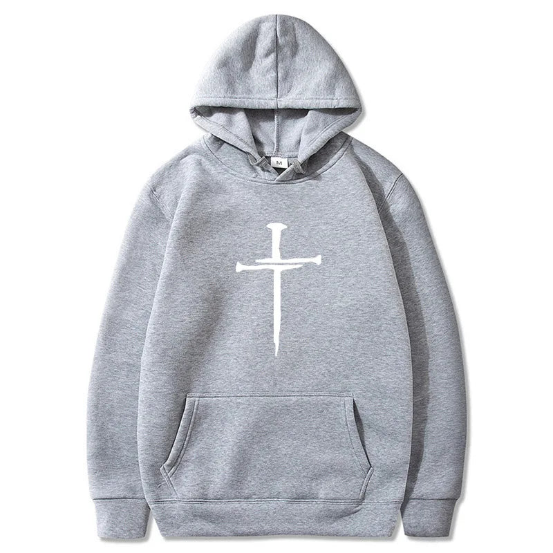 Men's Black Cross Graphic Hoodie Polyester Pullover Sweatshirt