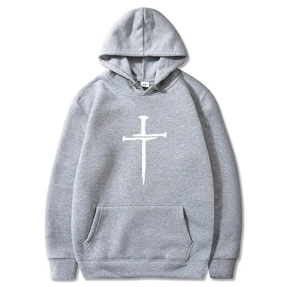 Men's Black Cross Graphic Hoodie Polyester Pullover Sweatshirt