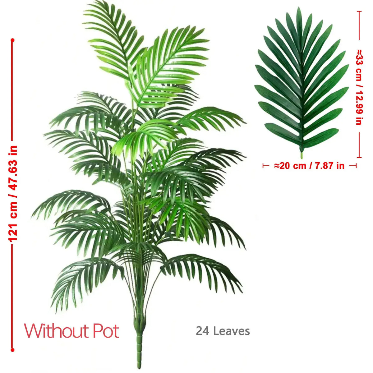 Artificial areca palm plant with 24 green leaves, without pot, PrimeCanada.Store accessories