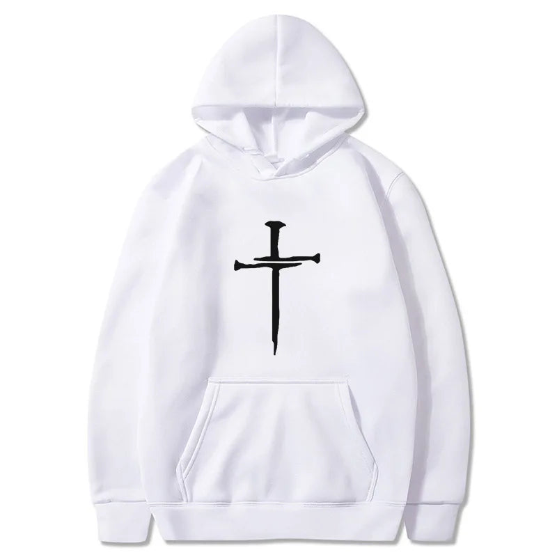 Men's Black Cross Graphic Hoodie Polyester Pullover Sweatshirt