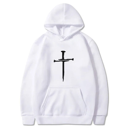Men's Black Cross Graphic Hoodie Polyester Pullover Sweatshirt