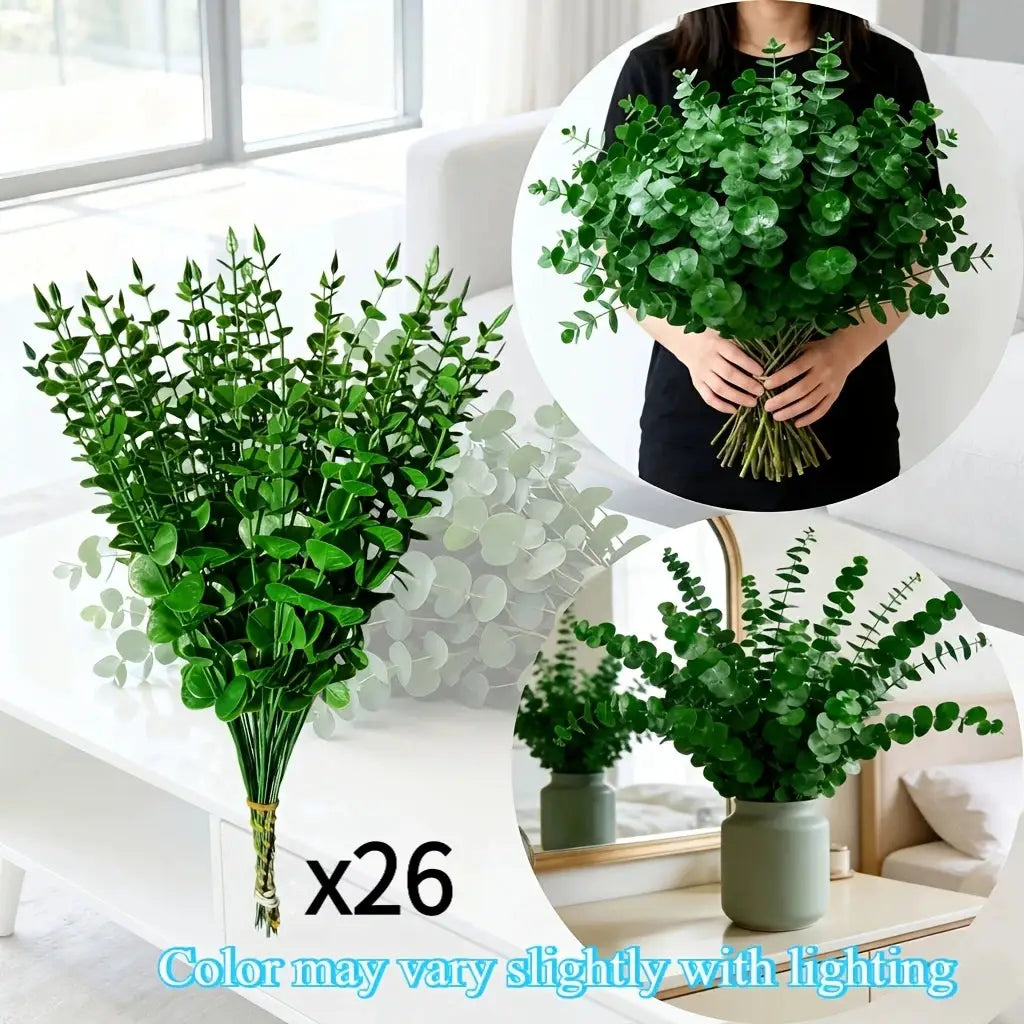 Artificial eucalyptus greenery bouquet, 26 stems with vibrant green leaves for home decor, PrimeCanada.Store.