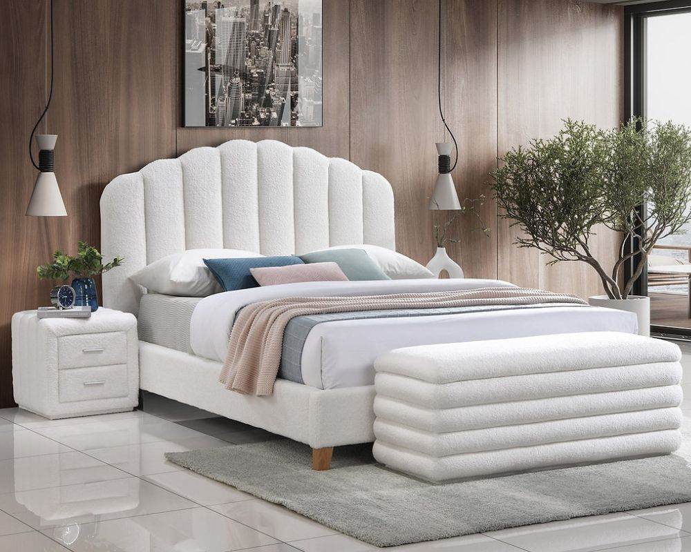 Valentina Soft White Teddy Bear Fabric Platform Bed Set-0