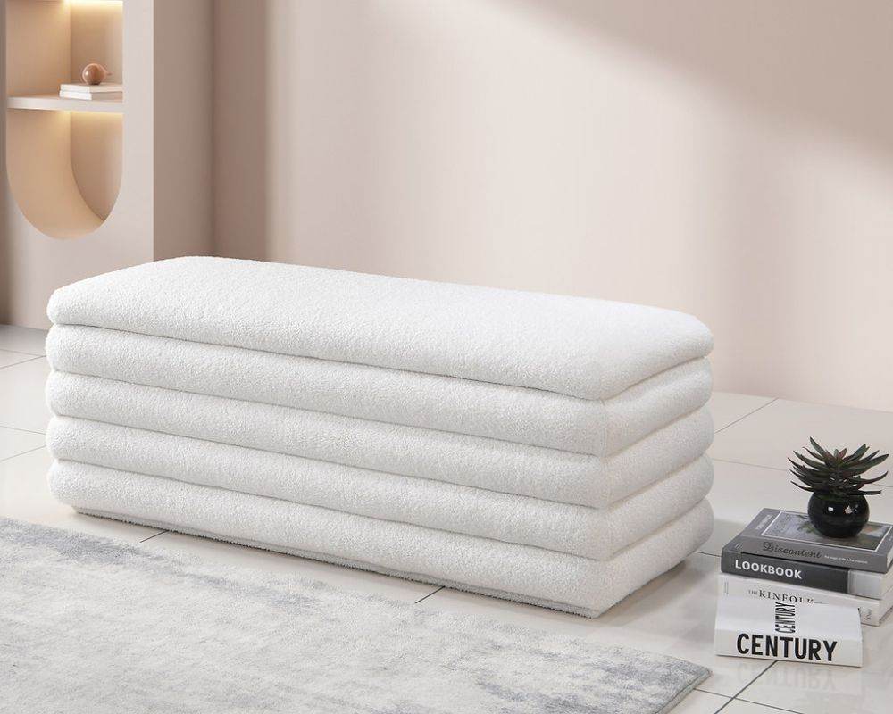 Valentina Soft White Teddy Bear Fabric Platform Bed Set-2