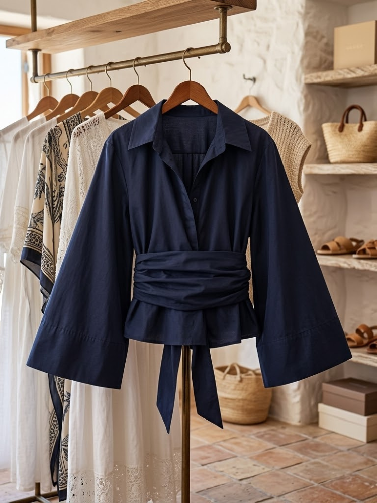 WOMEN'S BLOUSE ASTORIA Blue Navy New Collection IBIZA Summer – BYMANYC ® New York-1