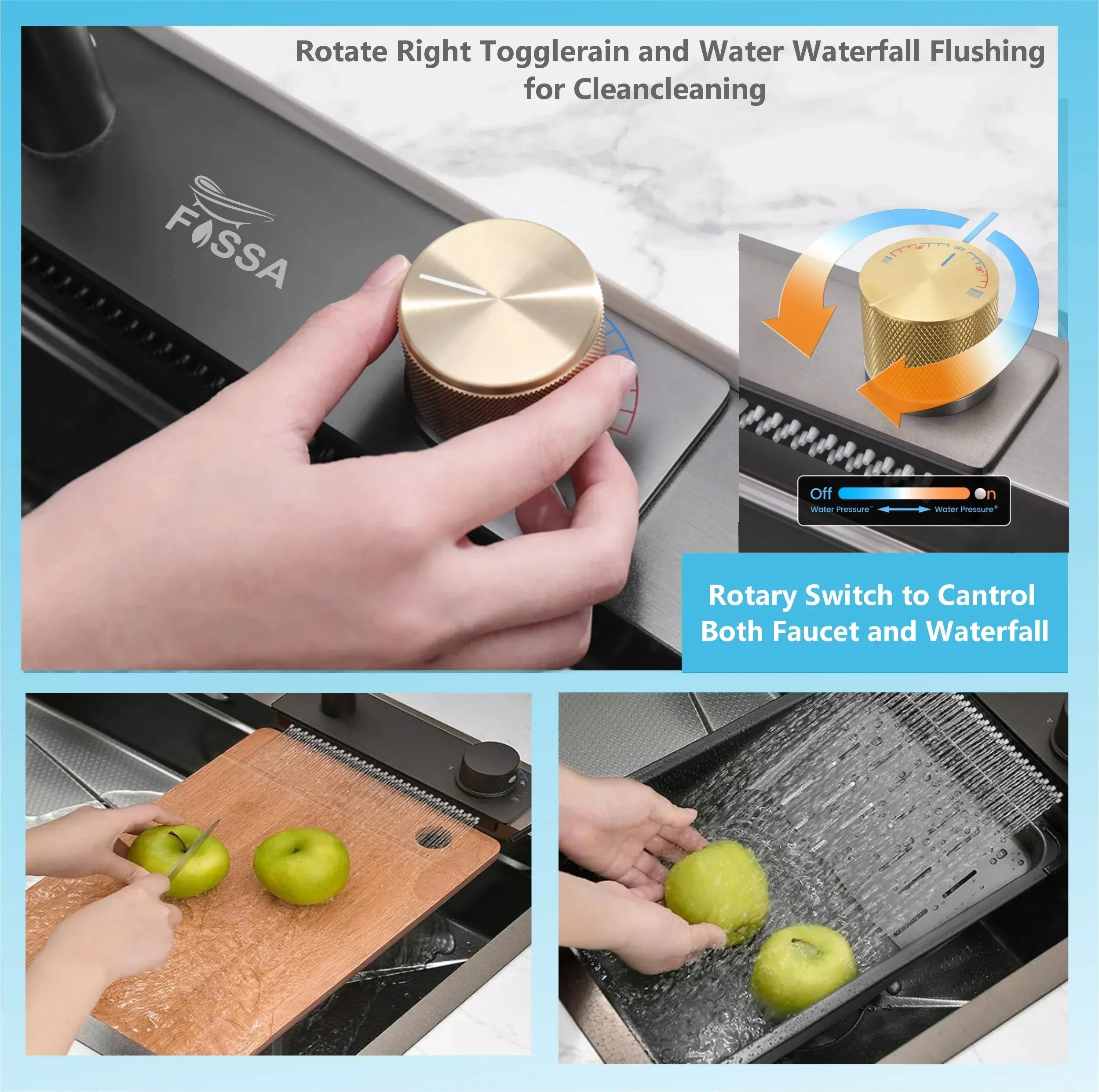 Smart Waterfall (30 x 18 x 10) Inch 304 Stainless Steel Kitchen Sink Black-4