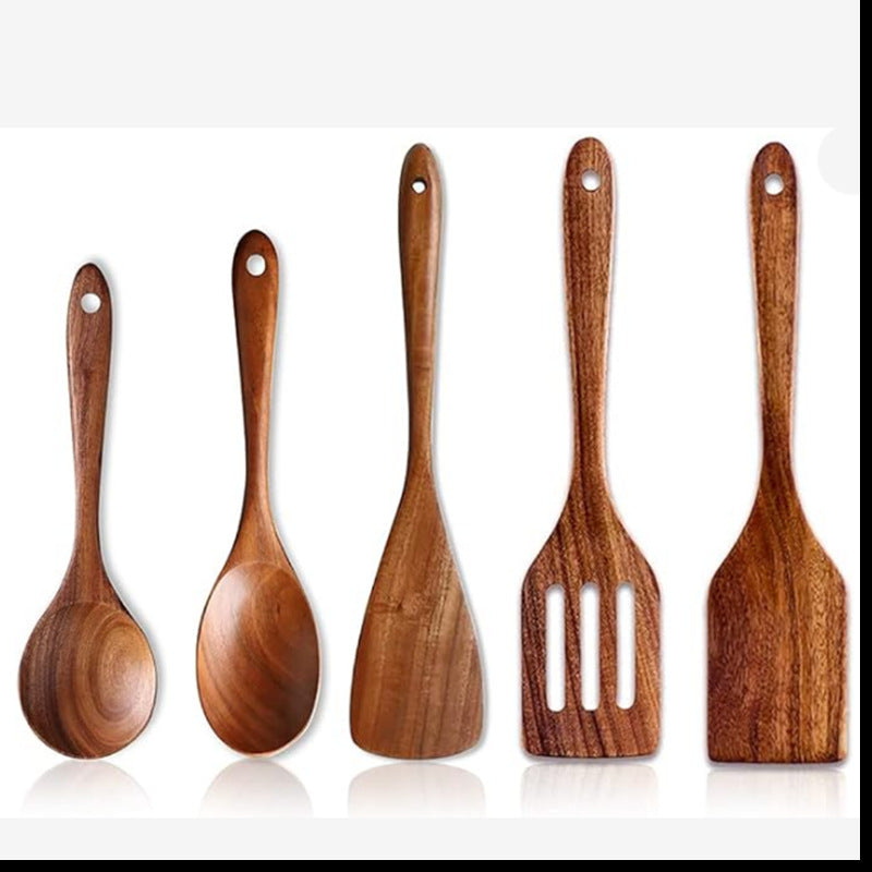 Espátula Utensilios de cocina Juego de pala con cabeza de teca para ensalada, sopa, pasta, cuchara de cocina