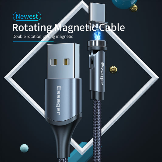 Câble magnétique rotatif Essager – Câble de charge USB Type C rotatif à 360 degrés – Chargeur magnétique à charge rapide – Câble magnétique micro rotatif à 540 degrés