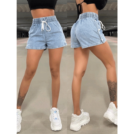 Pantalones cortos vaqueros elásticos de color liso, ajustados y versátiles para ir al trabajo