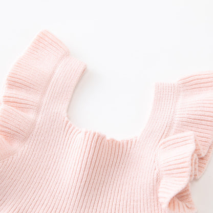 Robe Fille à Volants et Gilet en Maille à Manches Courtes