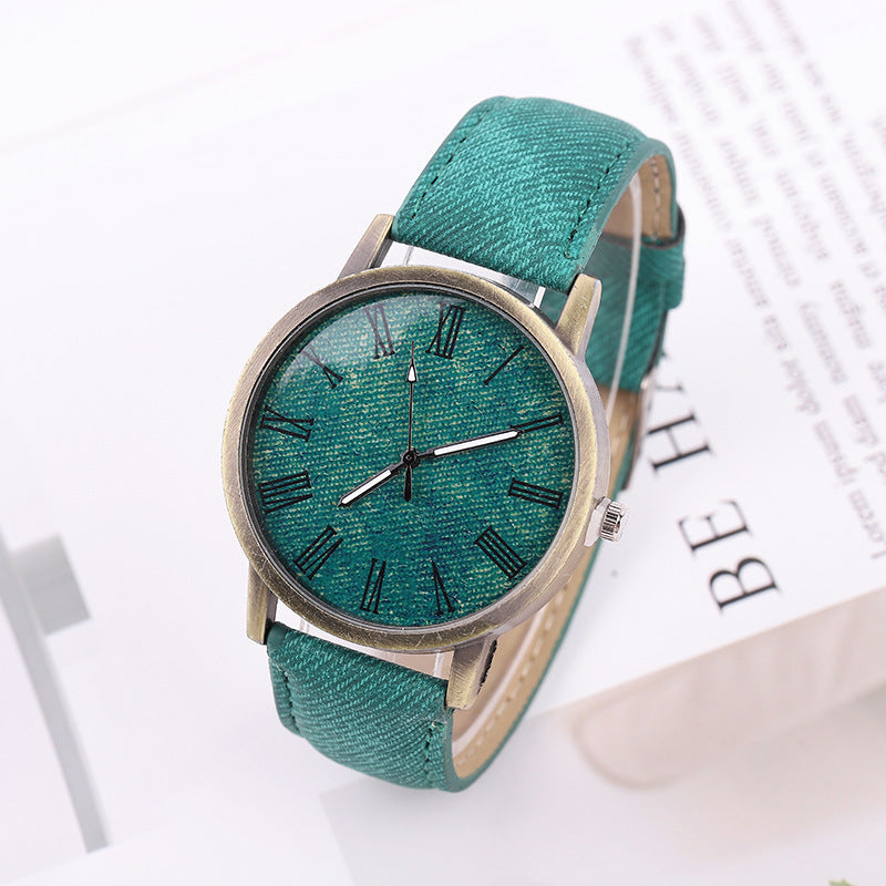 Montre à Quartz Femme en Jean Décontractée avec Ceinture