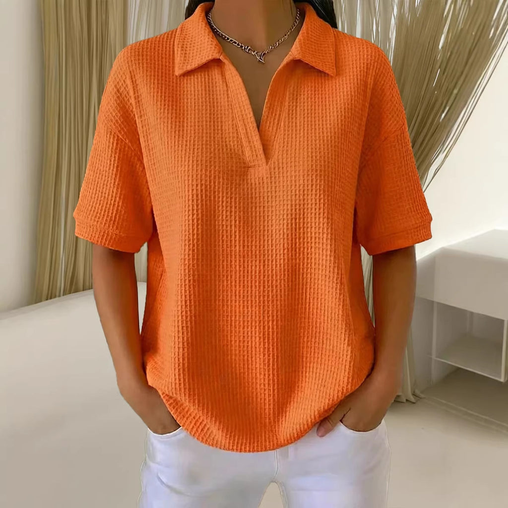 Haut pull ample en tricot gaufré uni col en V