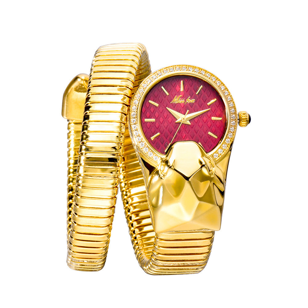 Tendencia de moda femenina: reloj de serpiente con incrustaciones de diamantes