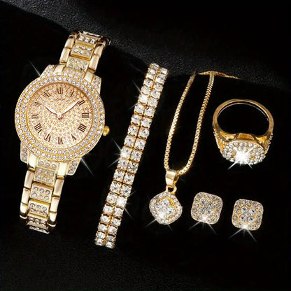 Ensemble de cinq montres-bracelets à quartz romain tendance en diamant pour femme