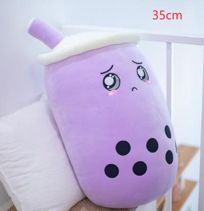 Peluche Boisson Fruitée Mignonne en Forme de Fraise Lait Thé Peluche Jouet Tasse à Thé Boba Oreiller Coussin Thé aux Perles Cadeau pour Enfants