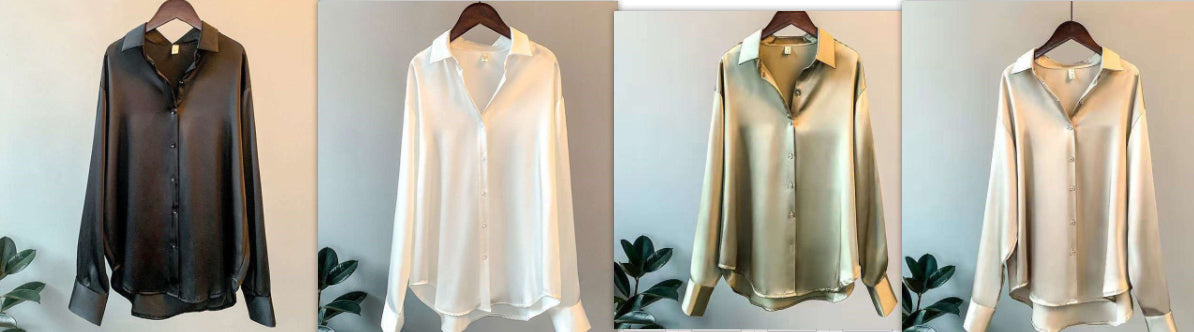 Chemise en satin à manches longues pour femme