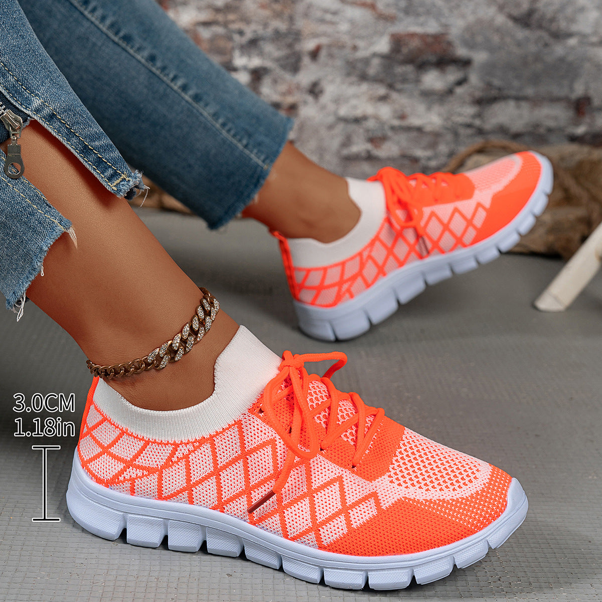 Zapatillas Flyknit con cordones y diseño de cuadros de colores para mujer, deportivas, transpirables, informales, para caminar y correr