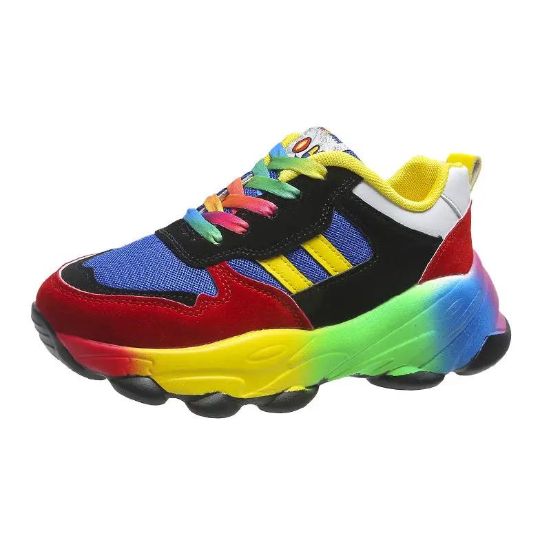 Women's Pumps AdTec rainbow chunky sneaker with front lace and thick multicolor sole