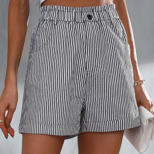 Pantalones cortos de rayas para mujer sin elasticidad