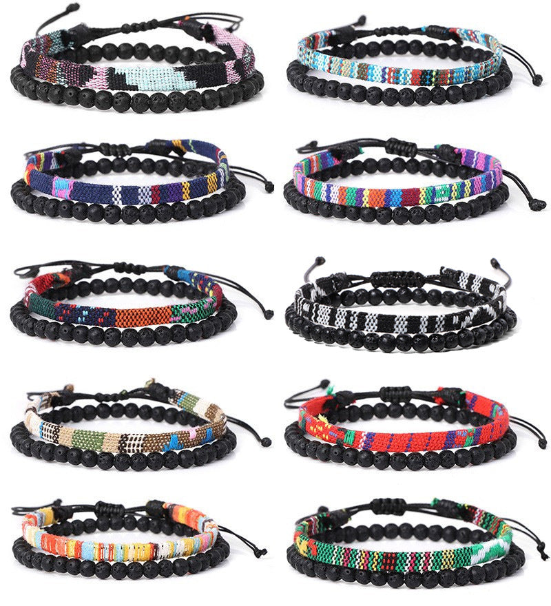 Bracelet tressé bohème en roche volcanique de lave pour homme