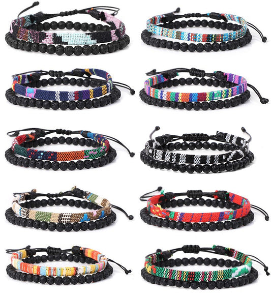 Bracelet tressé bohème en roche volcanique de lave pour homme