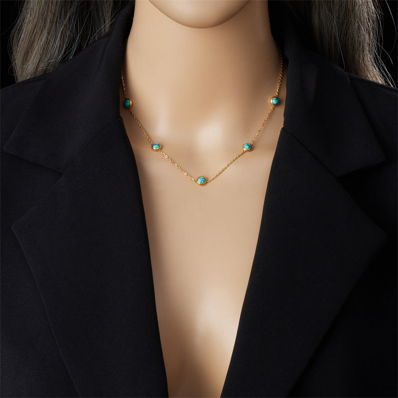 Round Turquoise Accessory Chain Earrings Stainless Steel Set