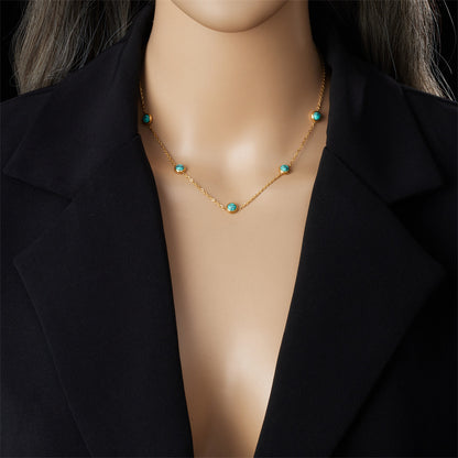 Boucles d'oreilles pendantes en acier inoxydable avec chaîne et perles rondes turquoises