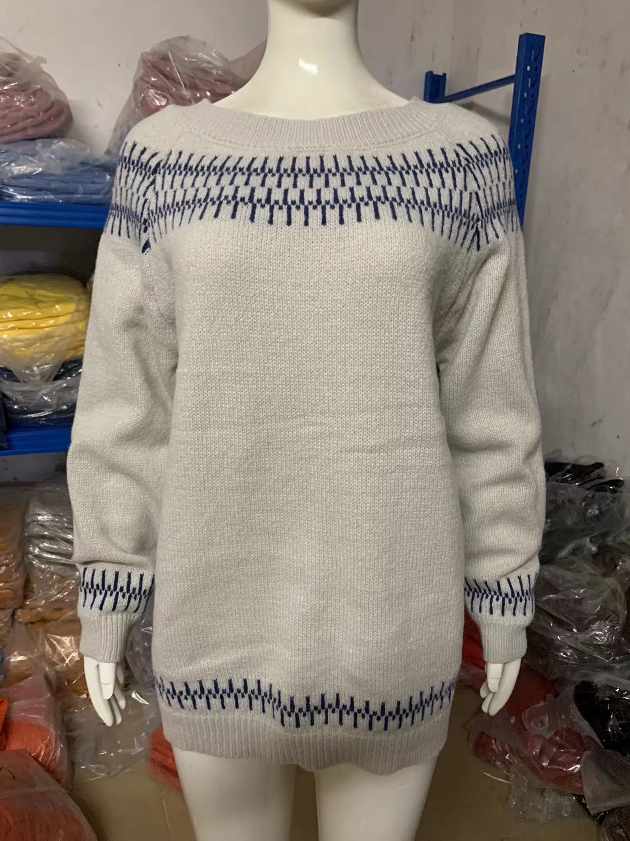 Pull en maille décontracté ample à col rond multicolore pour femme