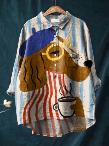 Chemise à imprimé animal numérique rétro de style européen et américain pour femmes