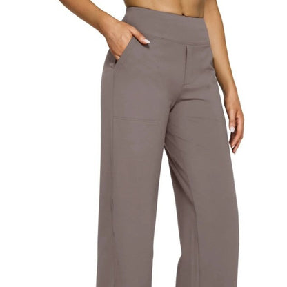 Pantalon droit taille haute en maille à poches