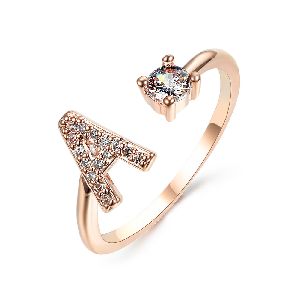 Anillo ajustable de nuevo diseño con 26 letras iniciales, joyería de moda para mujer, joyería simple y elegante