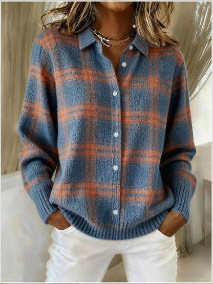 Pull à revers imprimé, décontracté, à manches longues, boutonné, tricoté pour femme