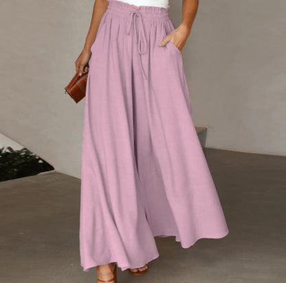 Pantalon long taille haute et large pour femme avec ceinture élastique
