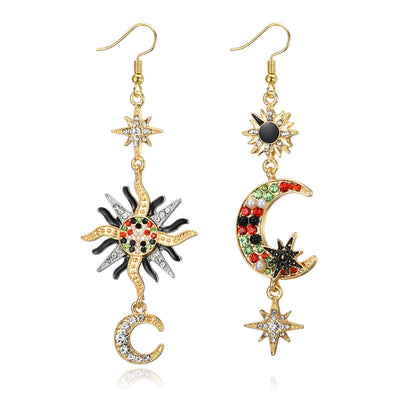 Boucles d'oreilles longues rétro européennes et américaines, boucles d'oreilles à pampilles de tempérament, boucles d'oreilles simples et tendance soleil lune pour femmes
