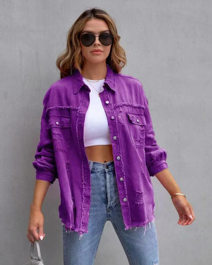 Mode Déchiré Chemise Veste Femme Automne Et Printemps Hauts Décontractés Vêtements Pour Femmes