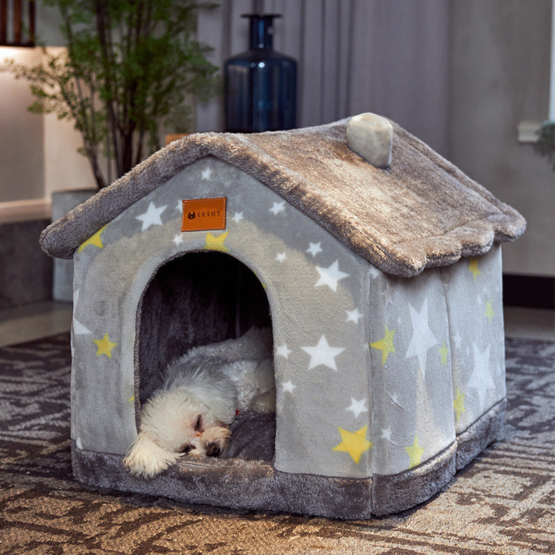 Casa de perro plegable Cama para mascotas Gato de invierno Villa para perros Cama para dormir extraíble Nido Cálido Cueva cerrada Sofá Suministros para mascotas