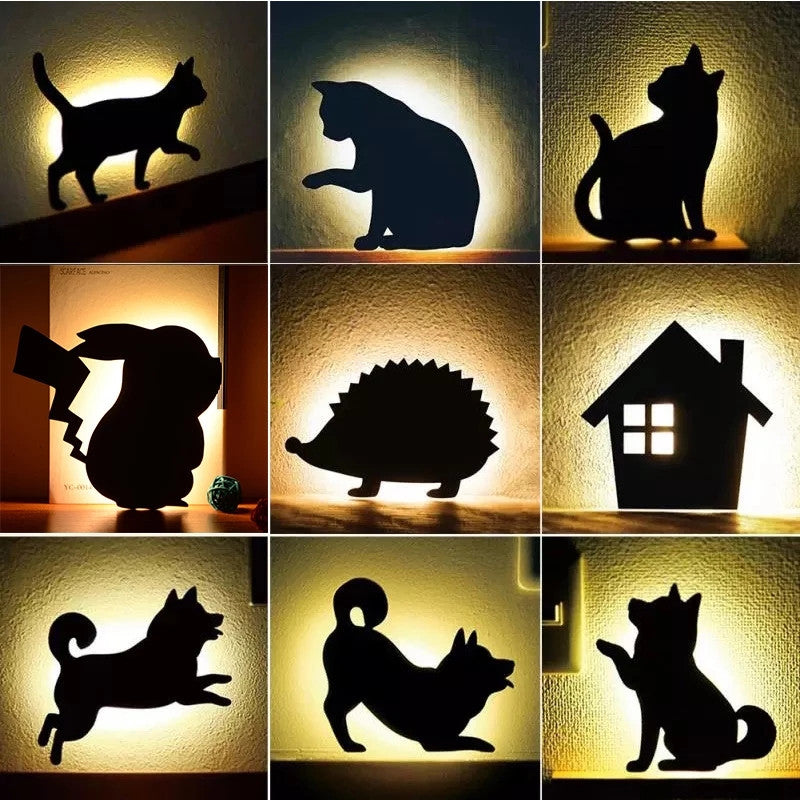 Lámpara de noche LED con forma de animal (perro/gato), sensor de sonido inteligente, lámpara de pared para el hogar, pasillo, balcón, lámpara de noche para bebés y niños para dormir