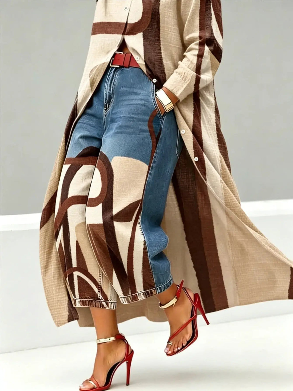 Capri jeans: blue denim wide-leg mid-rise capri pants shown on a model