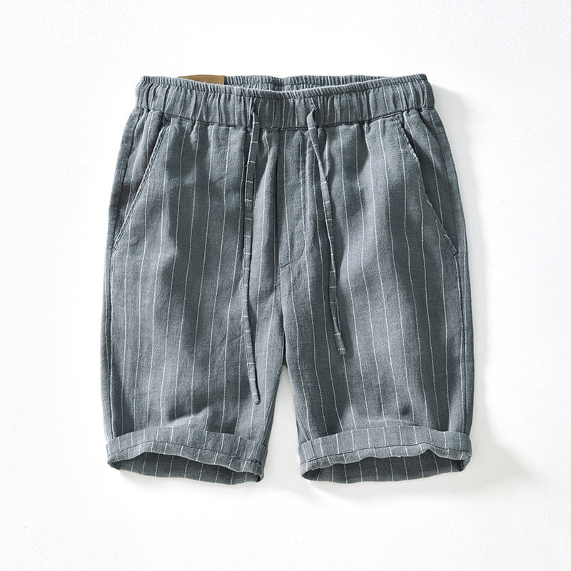 Pantalones cortos de playa holgados de lino y algodón transpirable a rayas
