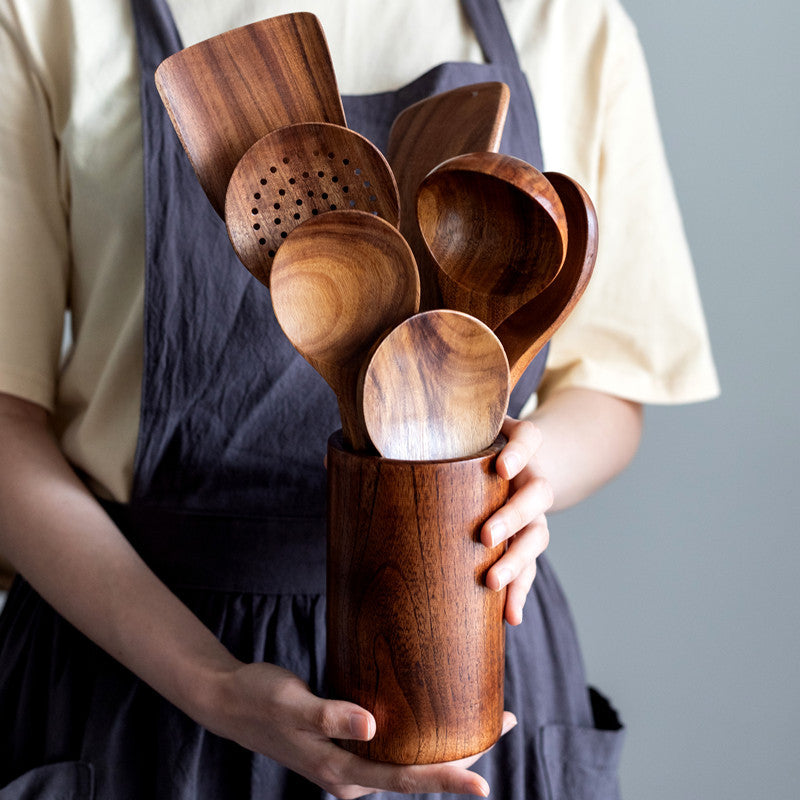 Spatule Ustensiles de cuisine Costume Tête en teck Pelle Salade Remuer Soupe Pâtes Cuillère Cuisine