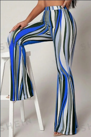 Pantalon évasé taille haute à rayures