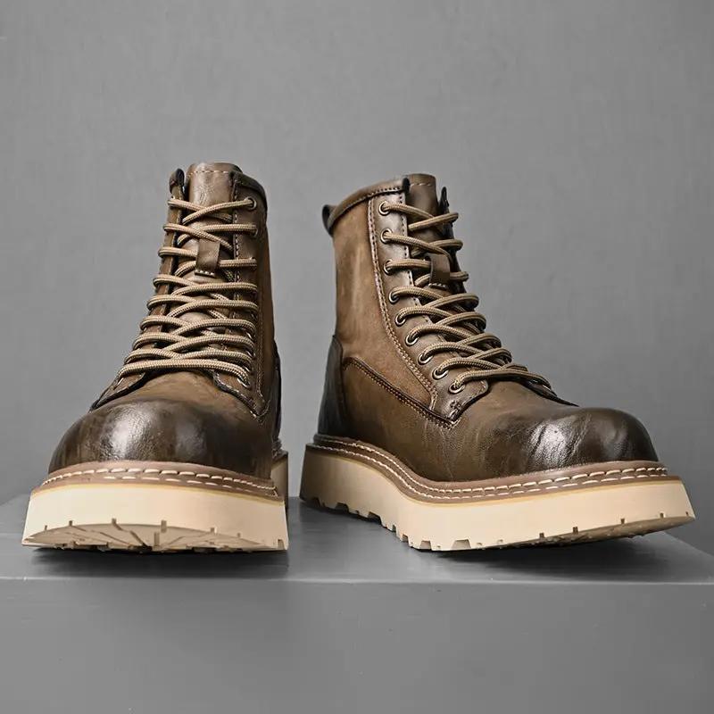 Trend British Style Premium Leather Heritage Work Boots by AdTec, brown leather with tan cushioned sole