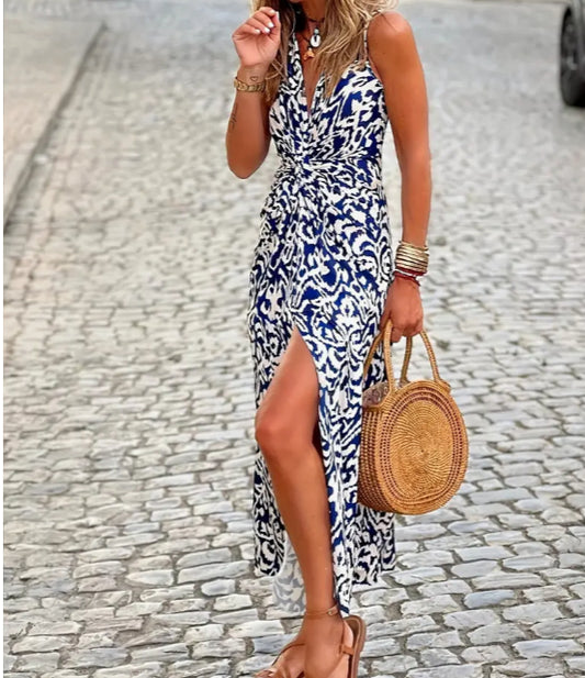 Ladies' V-neck Bohemian Floral Print Jumpsuit